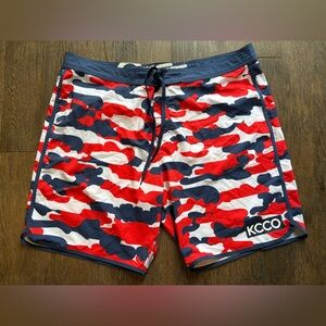Chive Trunks KCCO Mens 40 Board Short Swim Red White Blue Camo Stretch Polyester